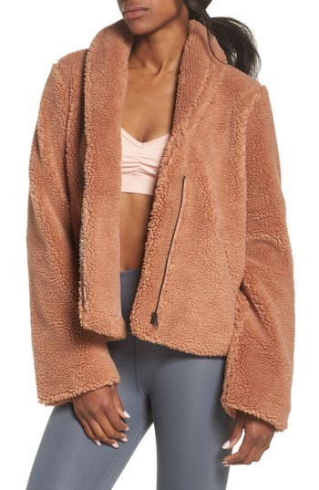 Women's Alo Cozy Up Faux Fur Crop Jacket, Size Medium - Pink | Nordstrom
