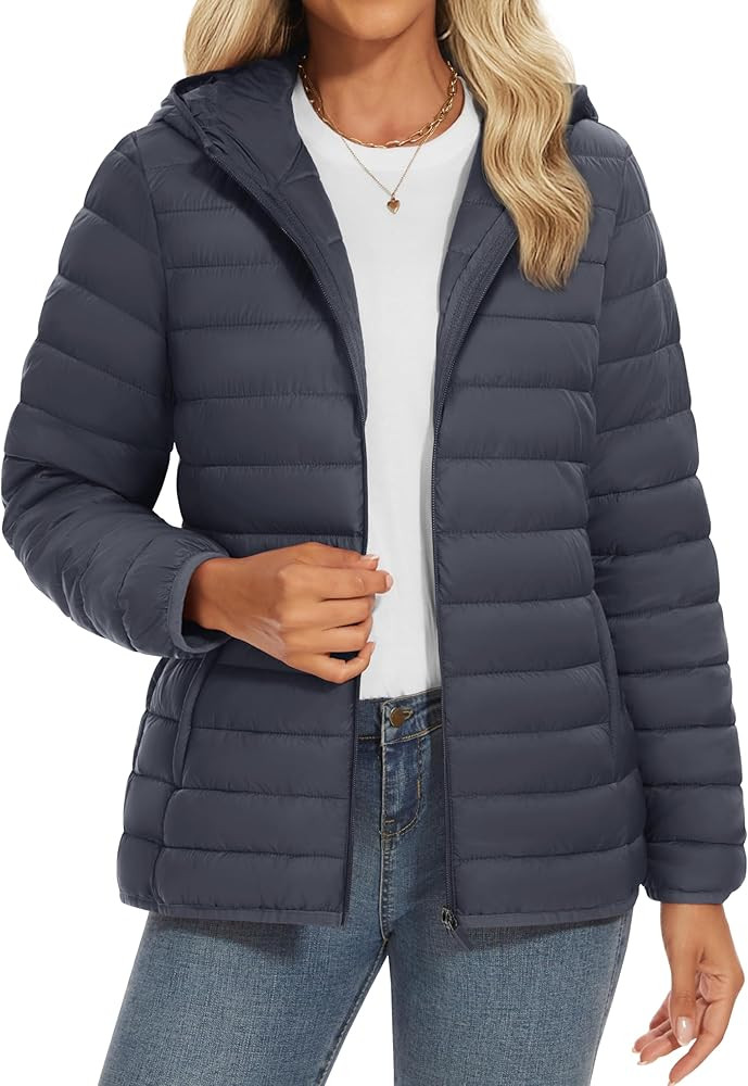 YUCOLEN Women's Puffer Jacket with Hood Lightweight Quilted Padded 4 Pockets Zip-up Coat Winter J... | Amazon (US)
