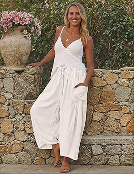 TARSE Womens Linen Wide Leg Pants Casual Loose Drawstring Summer Beach Travel Vacation Palazzo Ha... | Amazon (US)
