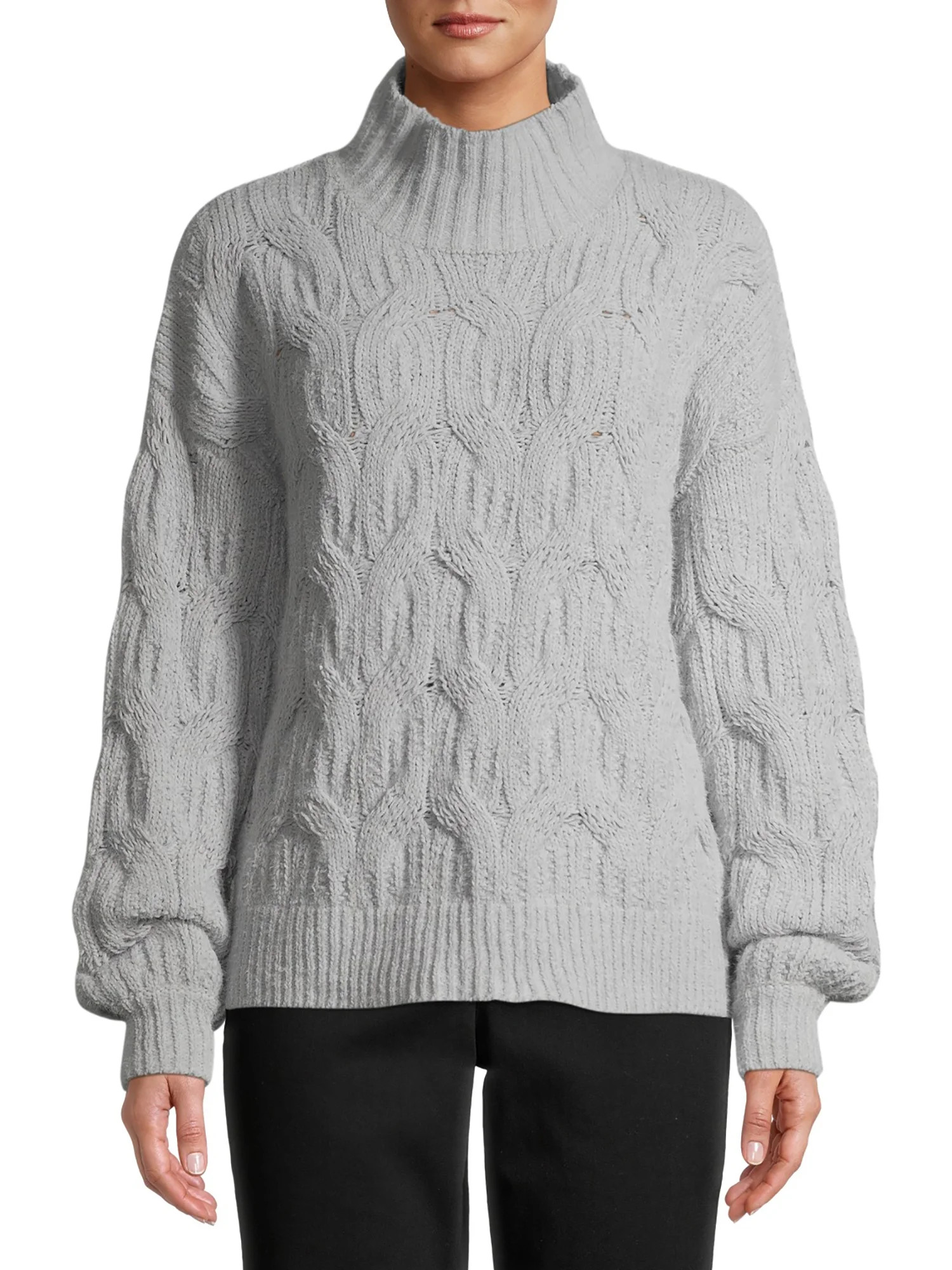 Time and Tru Women's Mockneck Cable Knit Sweater | Walmart (US)