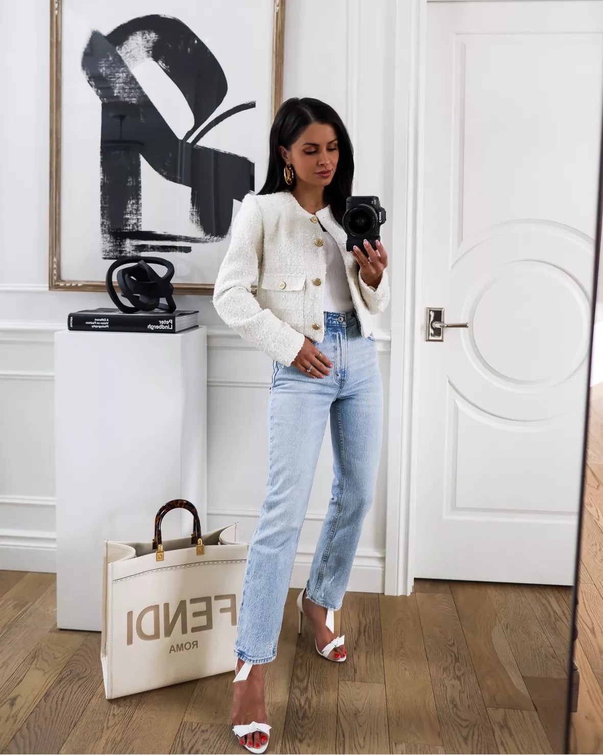 Tweed and White- Tweed Jacket- White Jeans- White Jeans with