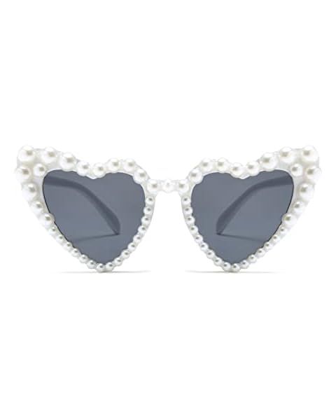 Anroong Sunglasses for Women- Bride Heart Shaped Pearl Sun Glasses Cat Eye for Sunglasses Women F... | Amazon (UK)