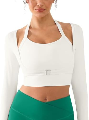 Amazon.com: BRXL Long Sleeve Halter Tee for Women with Thumb Hole Cropped Tops Slim Fit Athletic ... | Amazon (US)