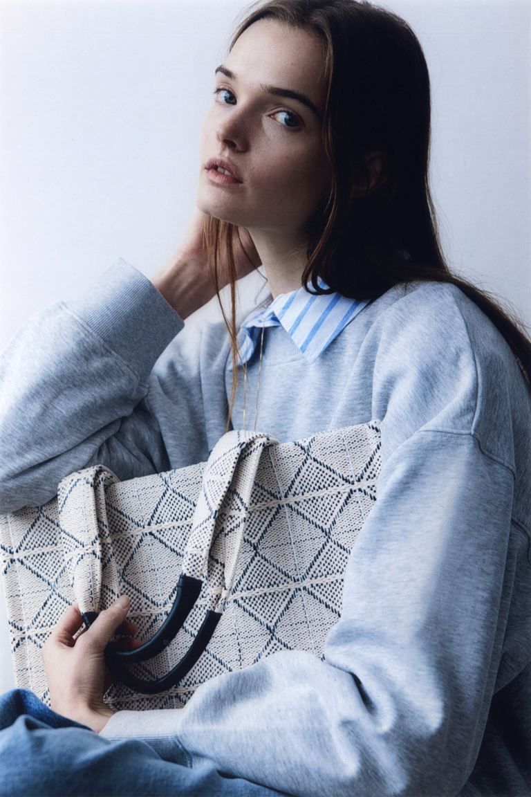 Cotton-blend Tote Bag - Natural white/patterned - Ladies | H&M US | H&M (US + CA)