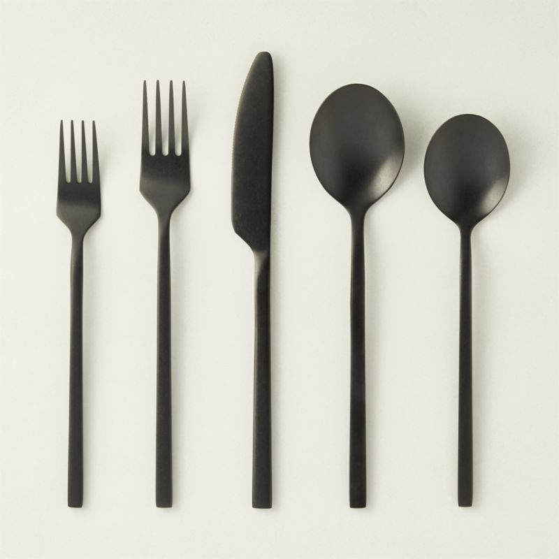 20-Piece Pin Tumbled Black Flatware Set + Reviews | CB2 | CB2