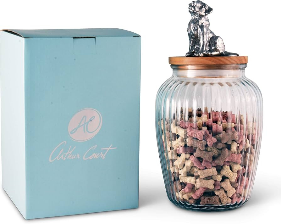 Arthur Court Dog Treat Jar, Stylish Heavyweight Glass Container for Treats Biscuits Bone for Pet,... | Amazon (US)