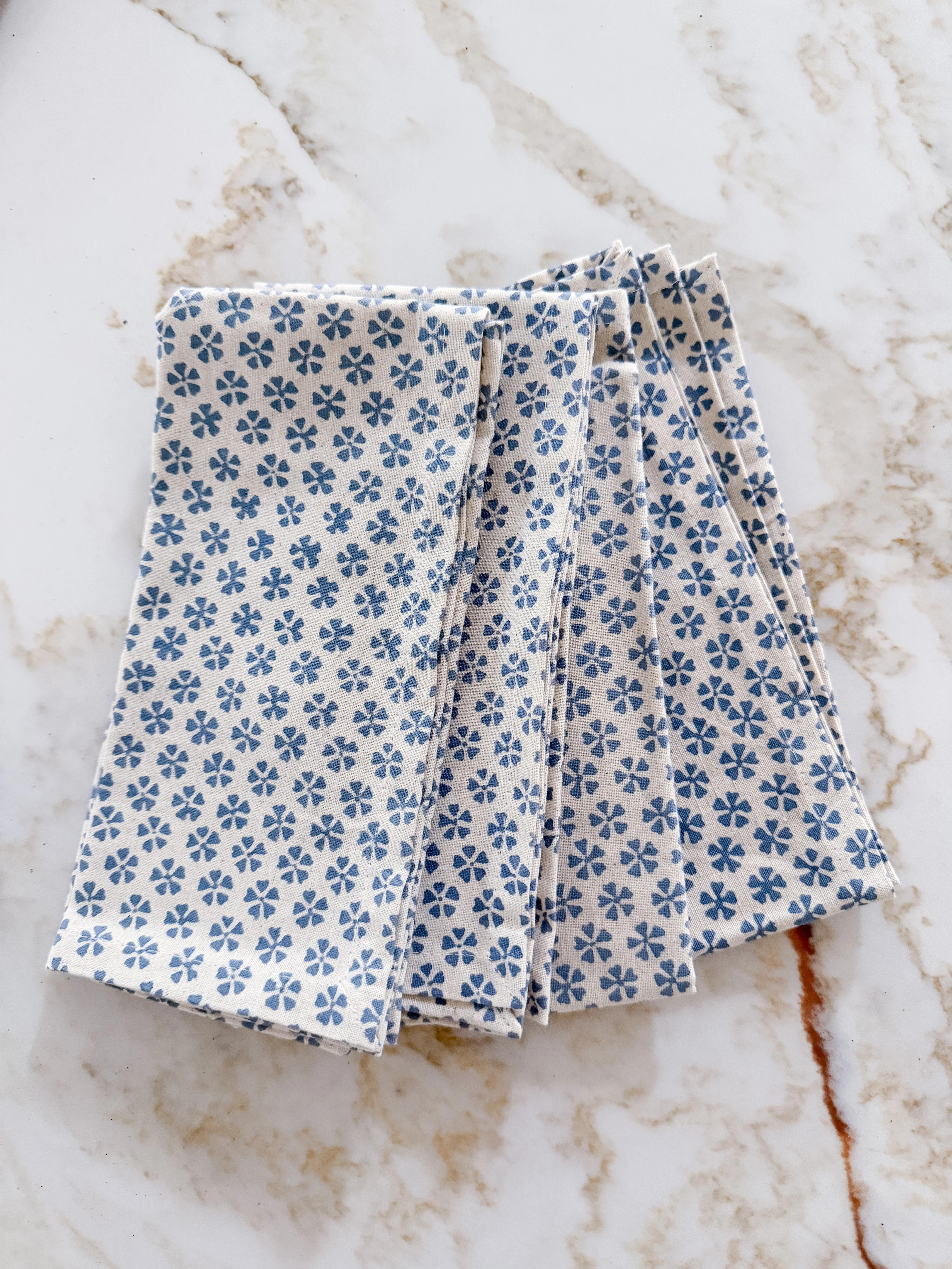 Coastal Blue Block Print Napkins, Set of 4 | Cottage and Key