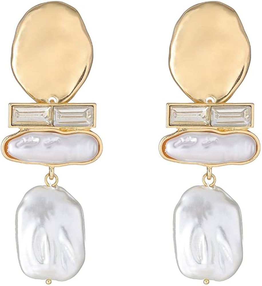 Statement Pearl Dangle Earring Luxury Chandelier Earring Gold and Pearl Earring Organic Style Ear... | Amazon (US)