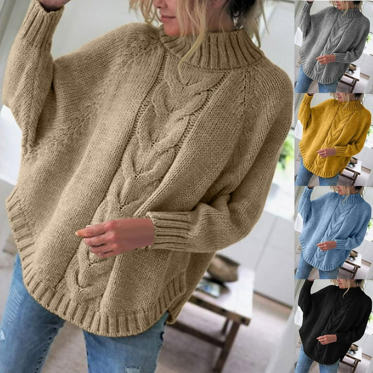 Utoimkio Women's Turtleneck Knit Sweaters Long Sleeve Casual Loose Pullover Sweaters Winter Solid... | Walmart (US)