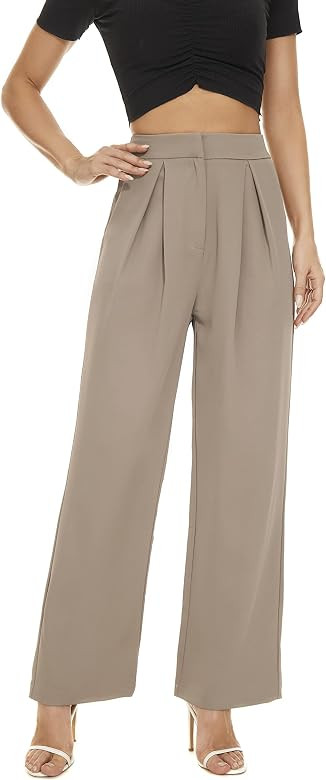 FUNYYZO High Waisted Wide Leg Wrinkle Pants for Women Solid Suit Pants Long Straight Causal Trous... | Amazon (US)