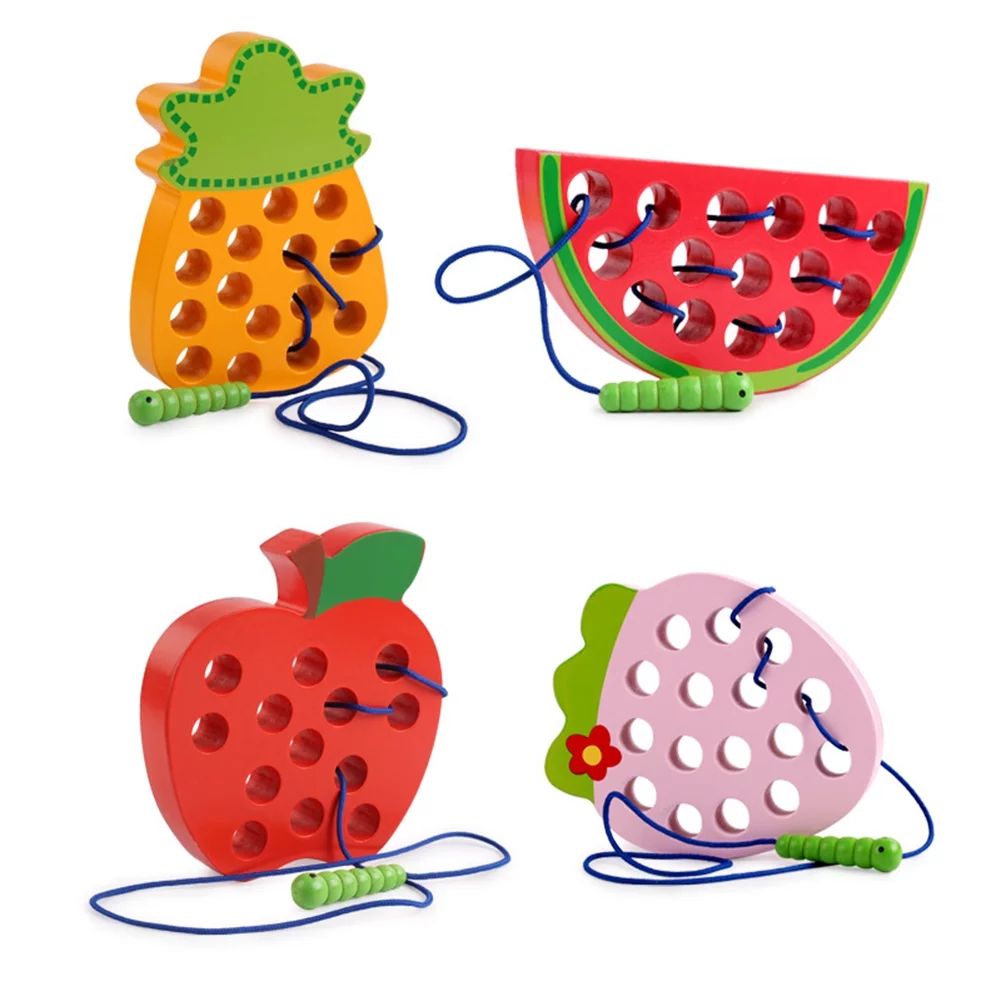 Ludlz Strawberry Fruit Wooden Lacing Puzzle Threading Toy Early Learning Kids Gift | Walmart (US)