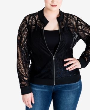 Standards and Practices Plus Size Aria Lace Bomber Jacket | Macys (US)