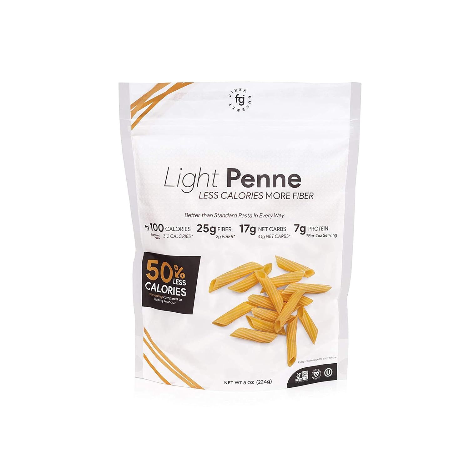 Fiber Gourmet Pasta - Light Penne Pasta - Fiber-Rich, Low Calorie Healthy Pasta - Made in USA, Ko... | Amazon (US)