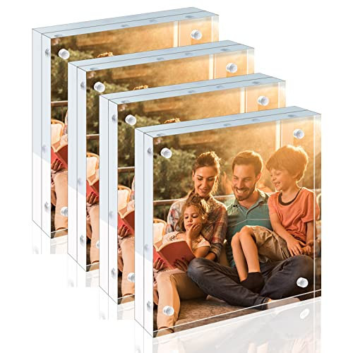 Egofine 4x4 Acrylic Frames 4 Pack, 20mm Thicker Frameless Clear Picture Frames, Double Sided Magnetic Picture Frames, Free Standing Desktop Display | Amazon (US)