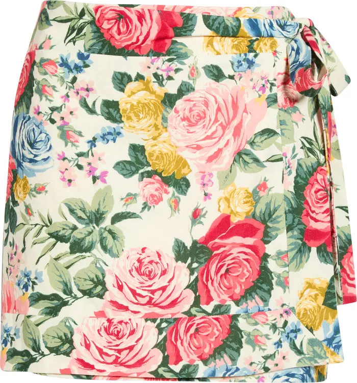 Amelia Floral Linen Blend Wrap Miniskirt | Nordstrom