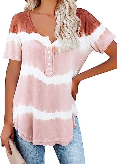 luvamia Women's Casual Short Sleeve Crewneck Shirts Color Block Loose Tee Tops | Amazon (US)