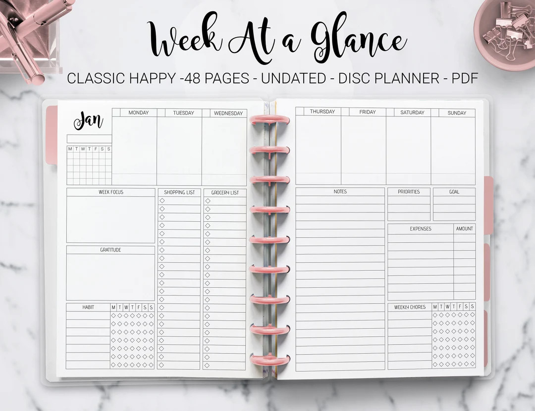 Week at a Glance Weekly Planner Undated Weekly Layout Agenda Mambi Classic Erin Condren Happy Pla... | Etsy (US)