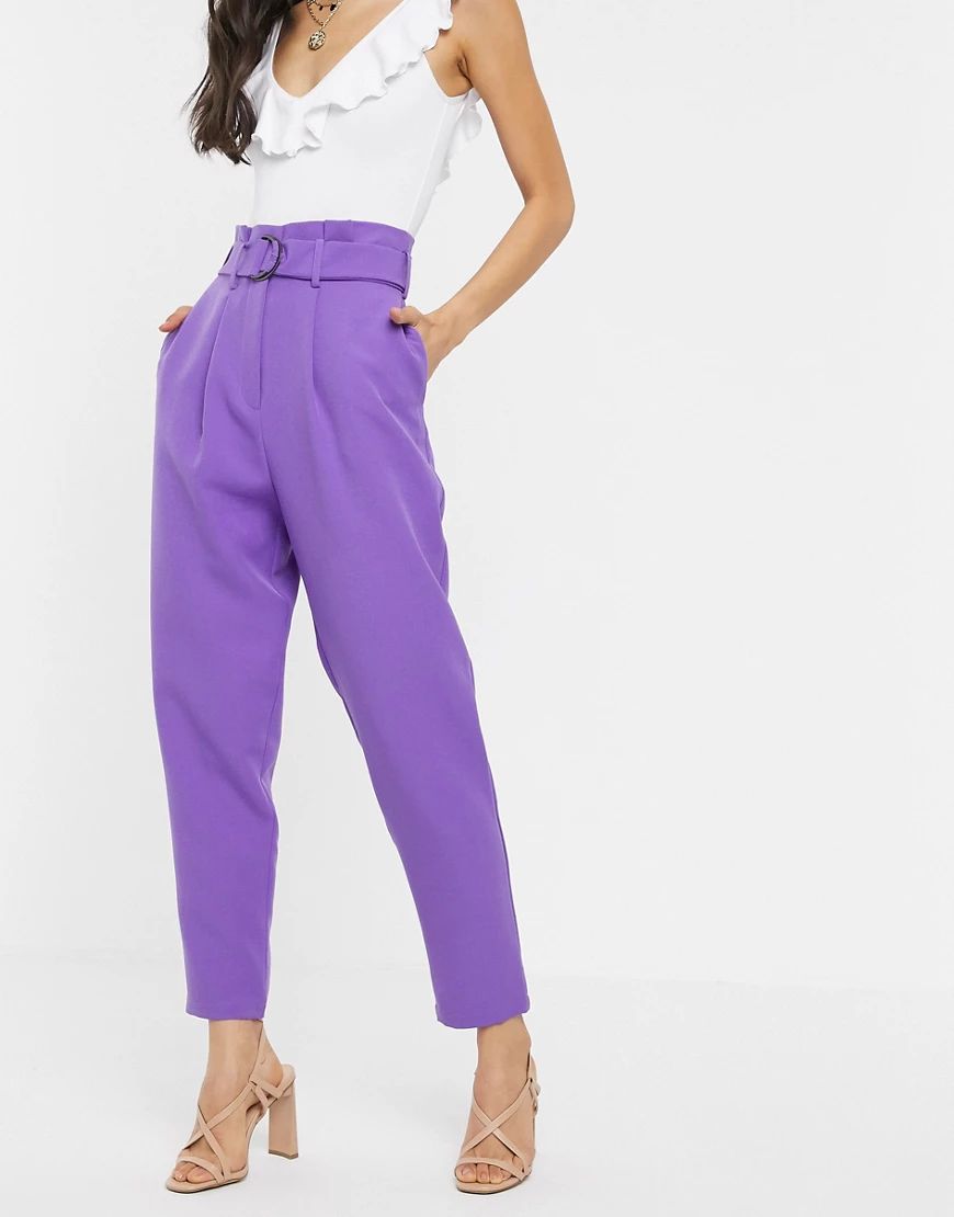 ASOS DESIGN paperbag trousers with d ring in lilac-Purple | ASOS (Global)