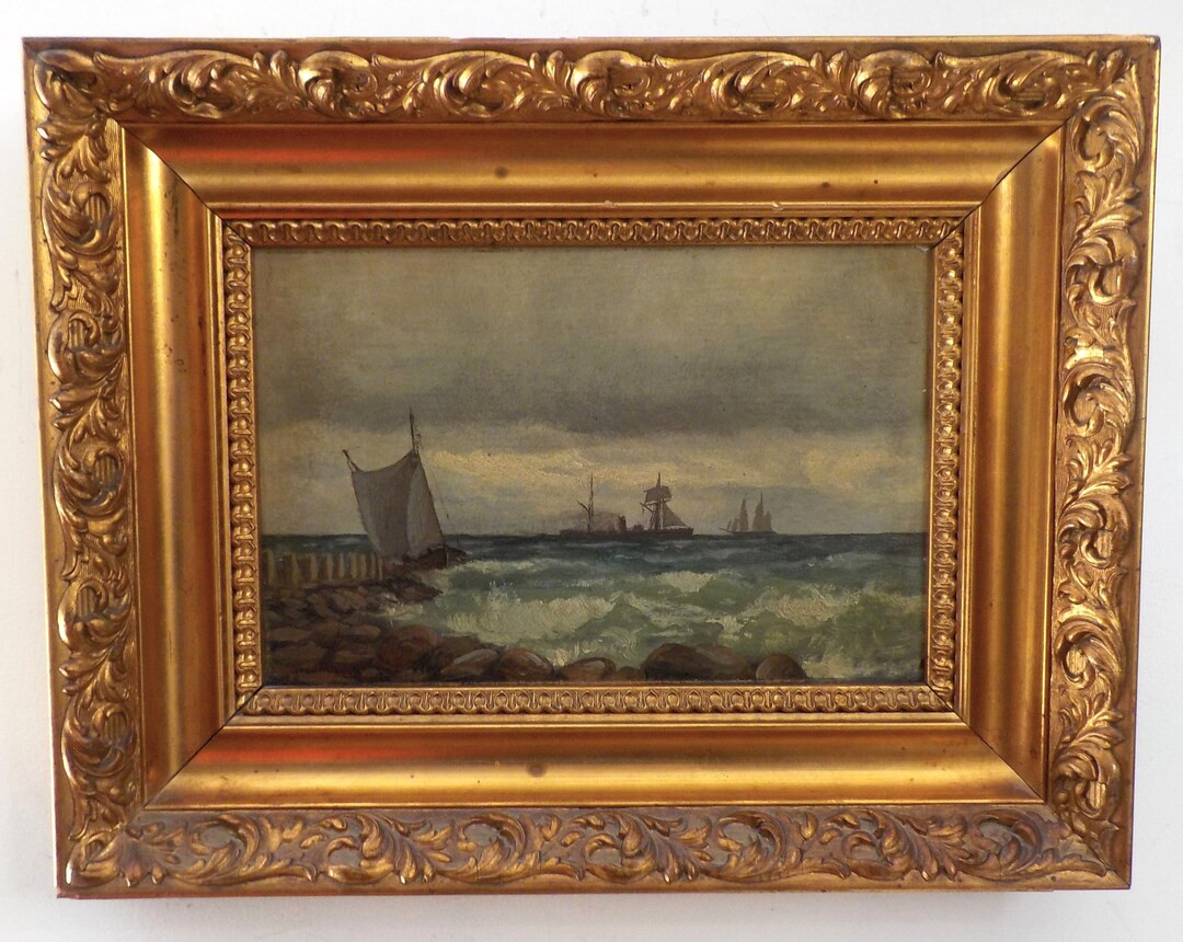 Antique Victorian ,sailing SHIPS, Steamer ,cloudy Skies, SEASCAPE, Moody Nautical Oil Painting, G... | Etsy (US)