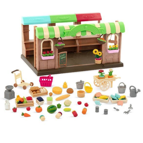 Li'l Woodzeez Store Playset with Toy Food 68pc - Hoppin' Farmers Market | Target