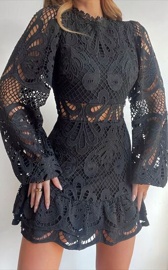 Kiss Me Now Mini Dress - Long Puff Sleeve Dress in Black Lace | Showpo (US, UK & Europe)