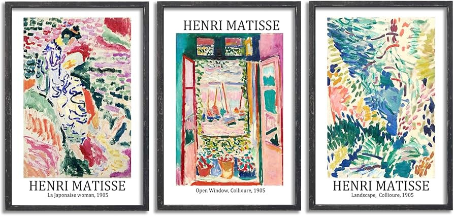 Henri Matisse Wall Art Decor Set of 3 16x24 Inch Large Rustic Farmhouse Aesthetic Wood Framed Mat... | Amazon (US)