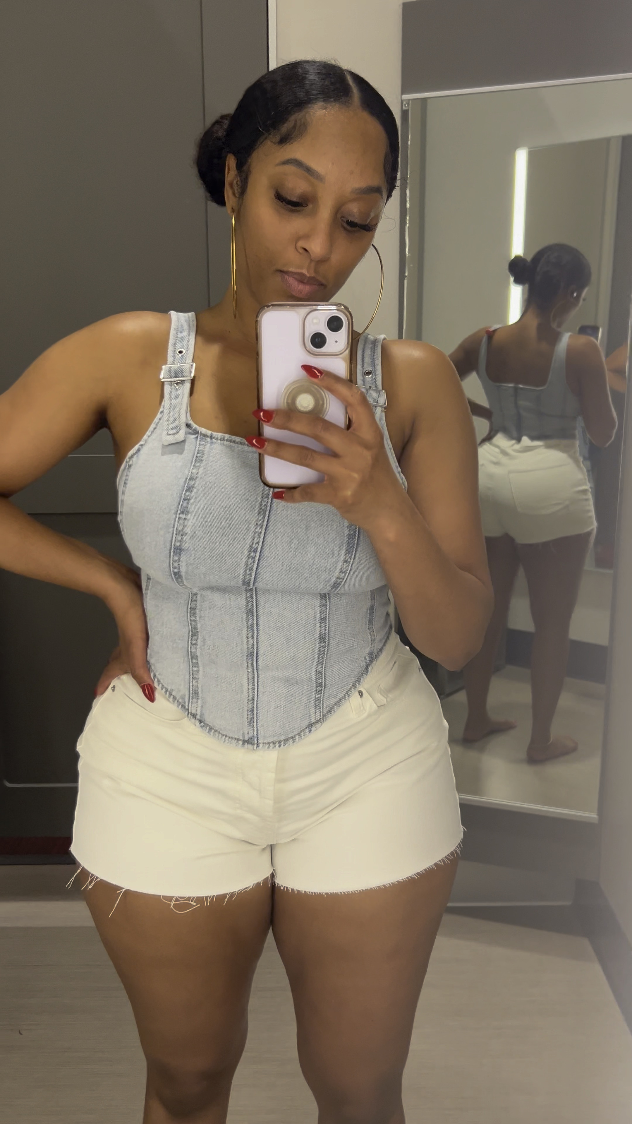 Love this denim corset top 😍. I’m wearing a small. #Target #TargetStyle