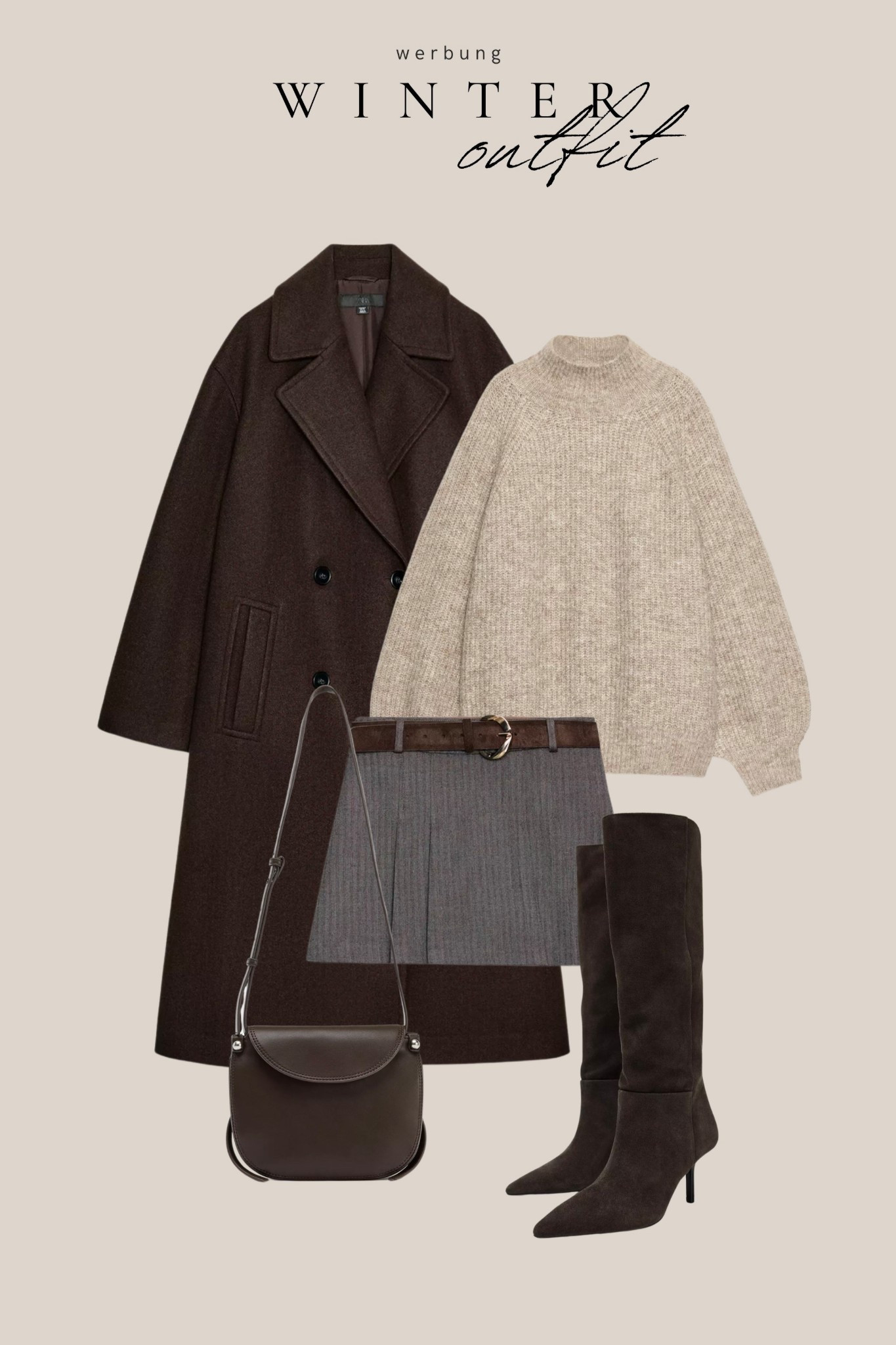 Ein Casual Outfit von Zara für den Winter, mit Skort, Kuschelpullover, Wollmantel und Stiefel aus Veloursleder.

#LTKwinter #LTKstyletip #LTKdeutschland