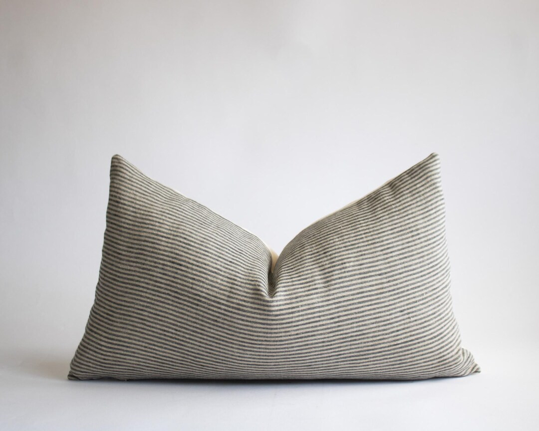 Gray Striped Linen Lumbar Pillow Cover: Modern Farmhouse Decor - Etsy | Etsy (US)