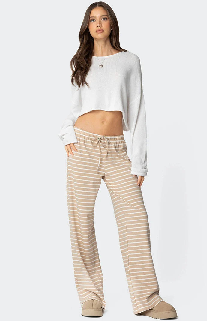 Edikted Women's Jona Stripey Slit Pants in Beige - Size Large | PacSun