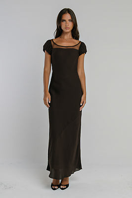 Ellie Mesh Maxi Dress in Brown - L / Brown | Böhme US