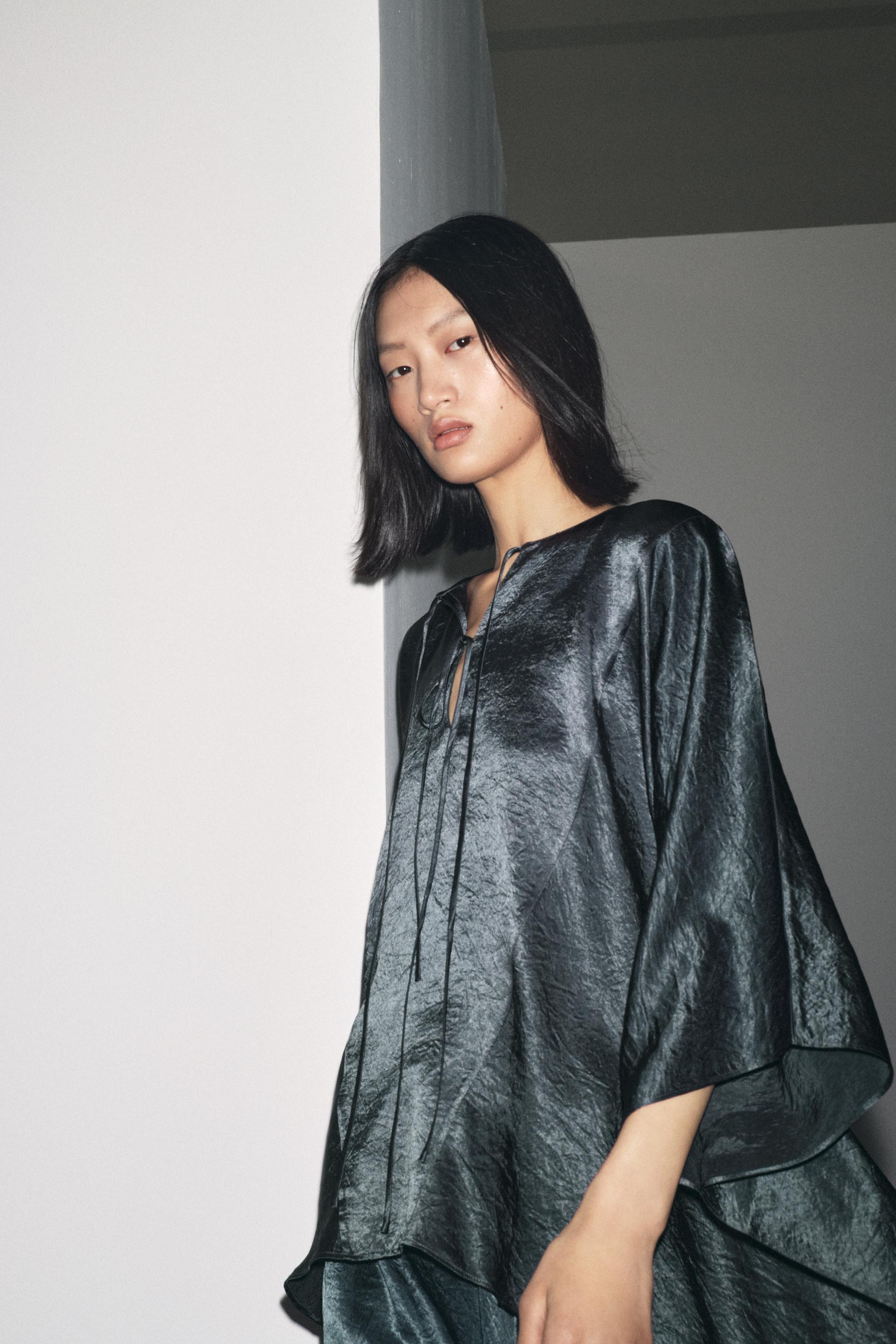 ZW COLLECTION SATIN EFFECT CAPE SHIRT | Zara US