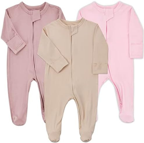Aablexema Baby Pajamas Bamboo Rayon Zipper, 3pcs Unisex Infant Outfit with Mitten One Piece Footi... | Amazon (US)