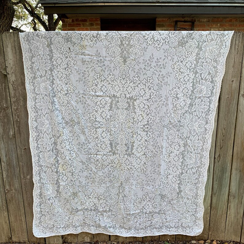 7291 T Antique Cotton Lace Tablecloth, Repurpose, Reuse, 60 x 78 | Etsy (ES)