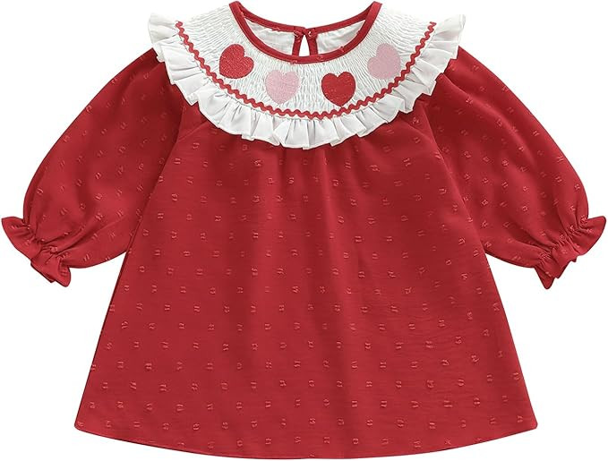 Toddler Girl Valentines Day Dress, Long Sleeve Love Heart Smocked Dress Vintage Princess Plaid Dr... | Amazon (US)
