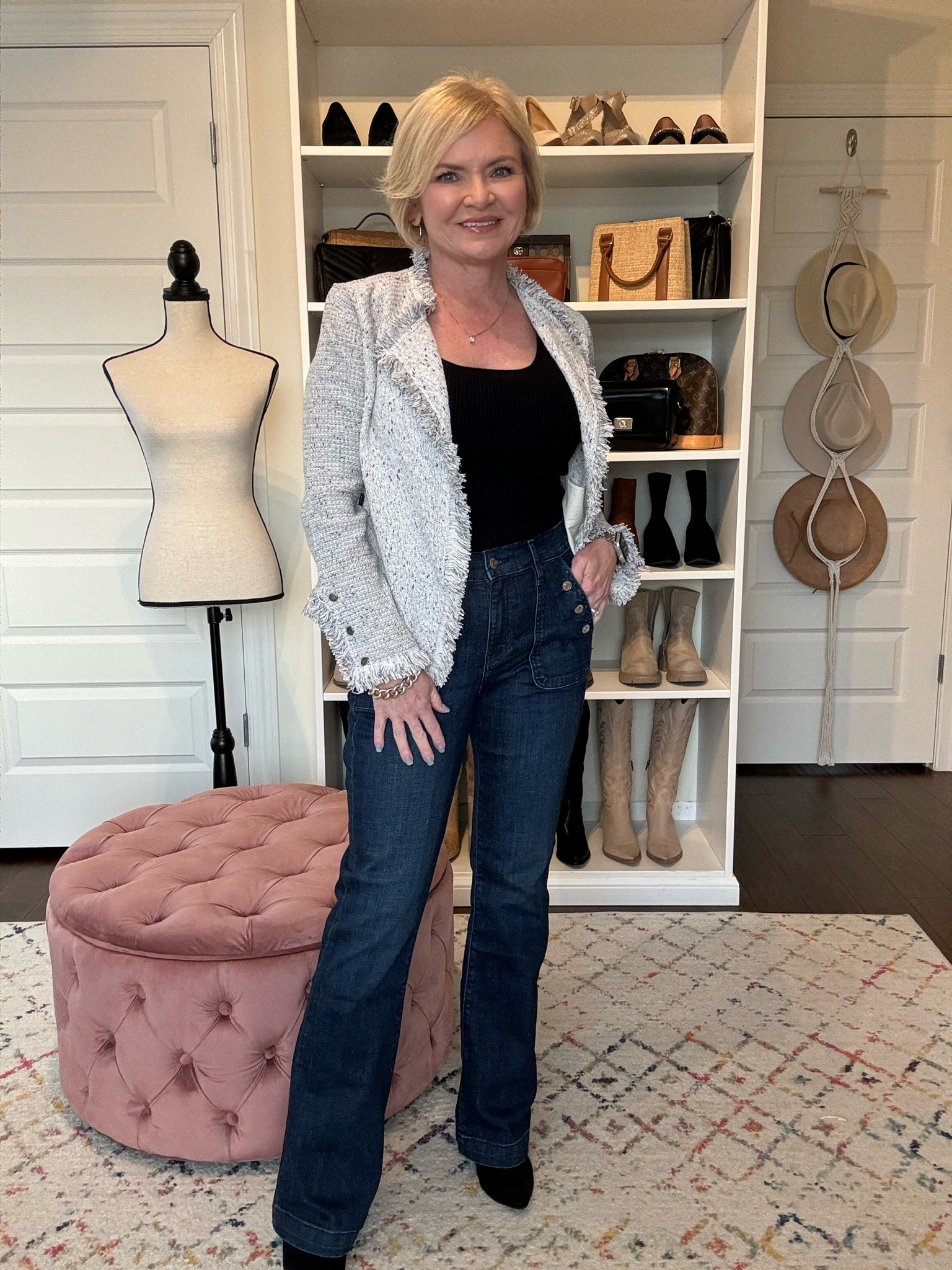 Wearing petite small jacket, 4 jeans, medium tank

Tweed jacket
Bootcut jeans 
Jeans outfit
Casual outfit 
Petite style
Business casual


#LTKworkwear #LTKover40 #LTKfindsunder100