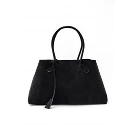 Minimalist Faux Suede Tote Bag in Black | Chicwish