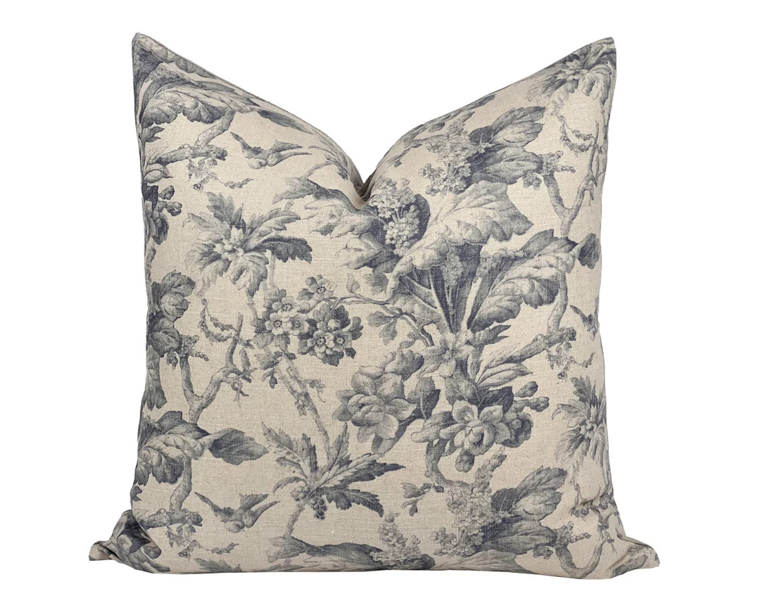 ASTRID  Designer Grey Beige Floral Linen Pillow Cover - Etsy | Etsy (US)