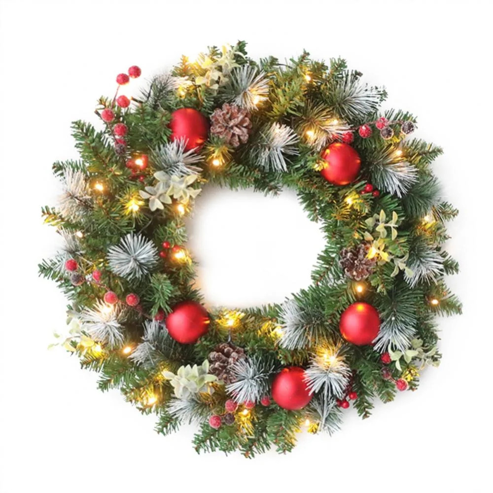 Pre-lit Christmas Wreath for Front Door15.7" Battery Operated Christmas Wreath with Lights Red Be... | Walmart (US)