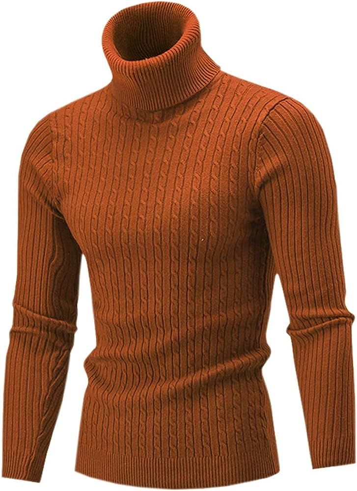 QZH.DUAO Men's Casual Slim Fit Turtleneck Pullover Sweaters with Twist Patterned & Long Sleeve T-Shi | Amazon (US)