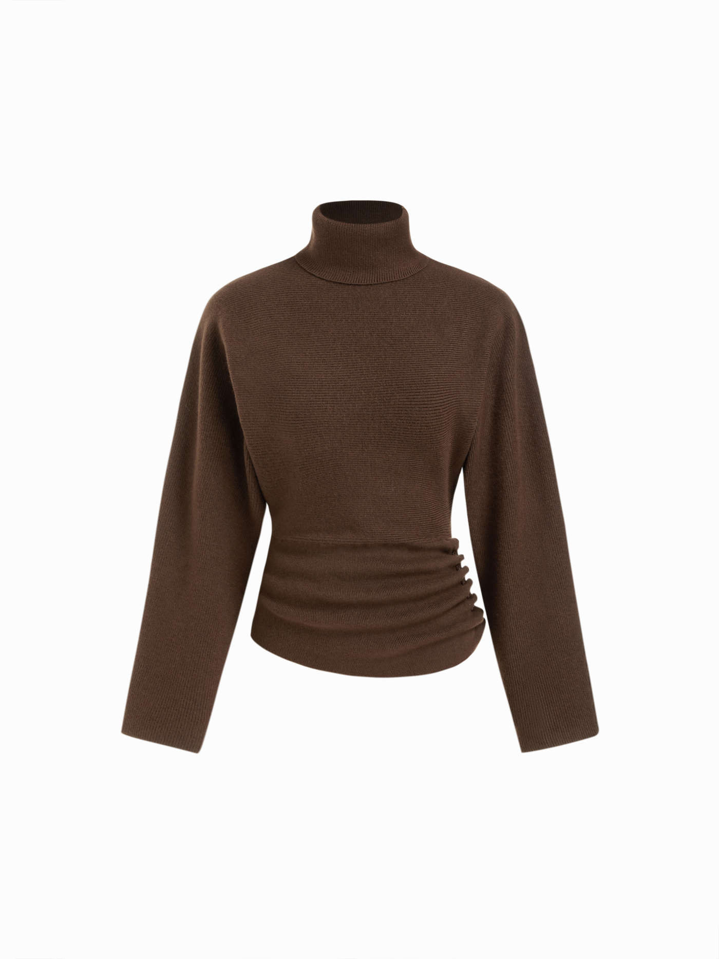 Tejido de punto Top de punto de cuello alto, manga larga, botones laterales, estampado y cintura ... | Cider