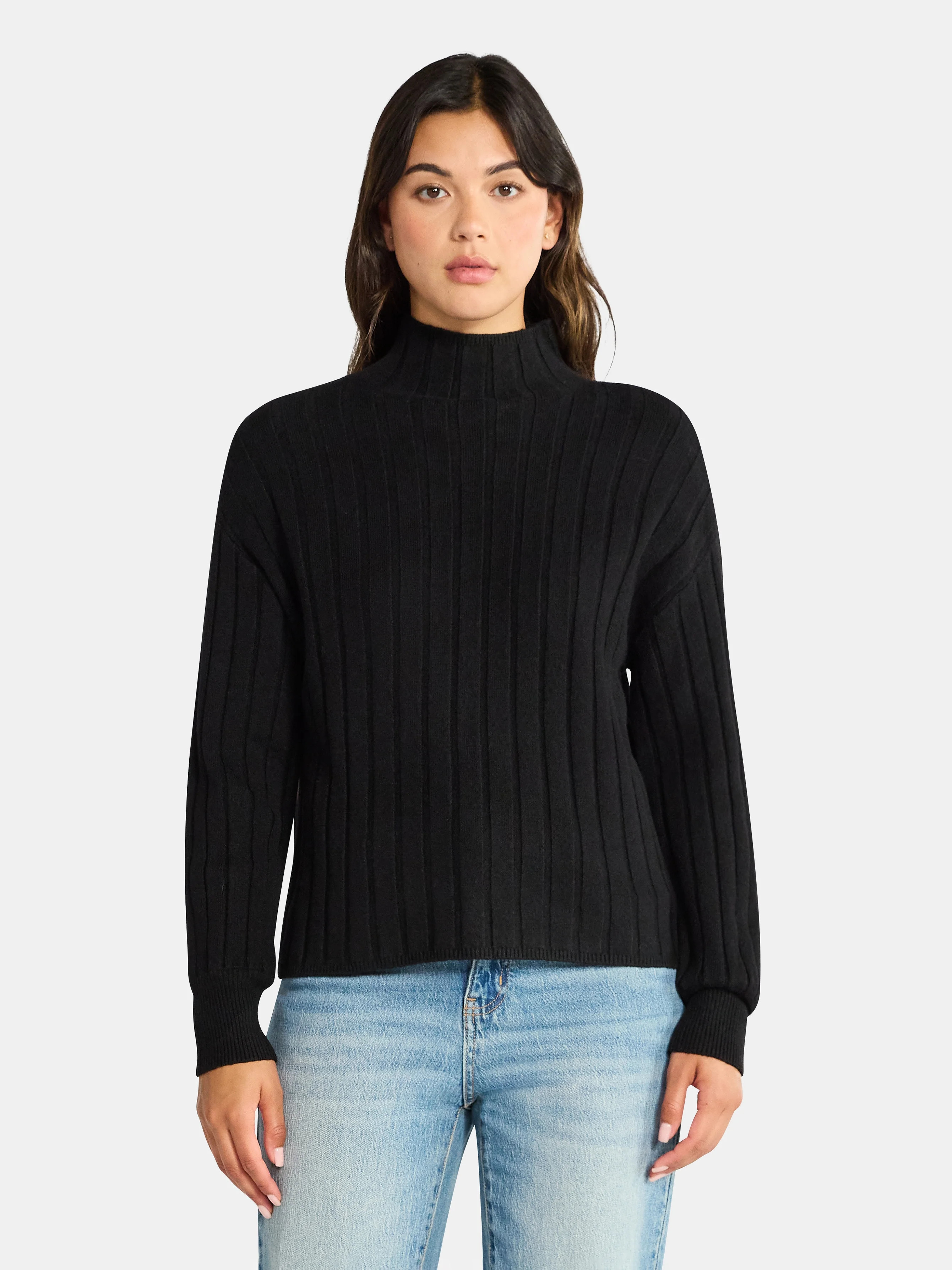 Time and Tru Women's Ribbed Mock Neck Sweater, Lightweight, Sizes XS-XXXL | Walmart (US)