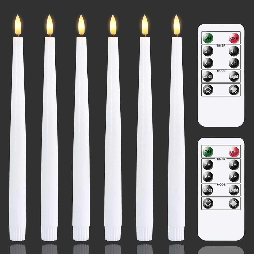 Flameless Flickering 0.78" x11.5" White Taper Candles with Remote and Daily Timer, Pack of 6 LED ... | Amazon (US)
