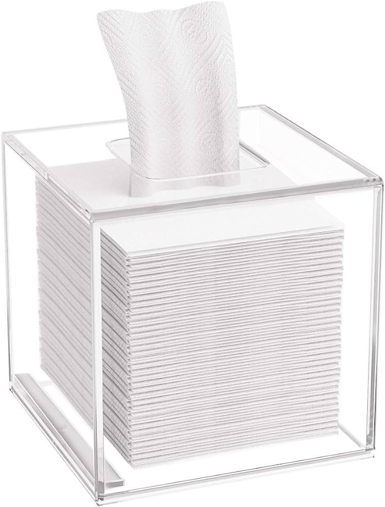 HIIMIEI Acrylic Tissue Box Cover 5.4x5.4x5.4'' Clear Tissue Holder Napkin Dispenser for Home Offi... | Amazon (US)
