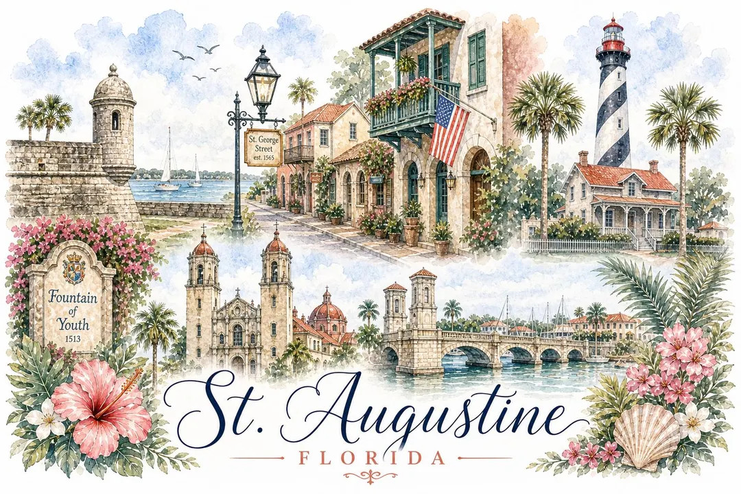 St. Augustine Florida Watercolor PNG | Historic Coastal Travel Print | Florida Vacation Digital D... | Etsy (Global)