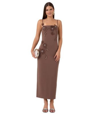 Rachel Rachel Roy Women's Aurea Midi Scoop Neck Sleeveless 3D Floral-Applique Dress - Umber | Macy's
