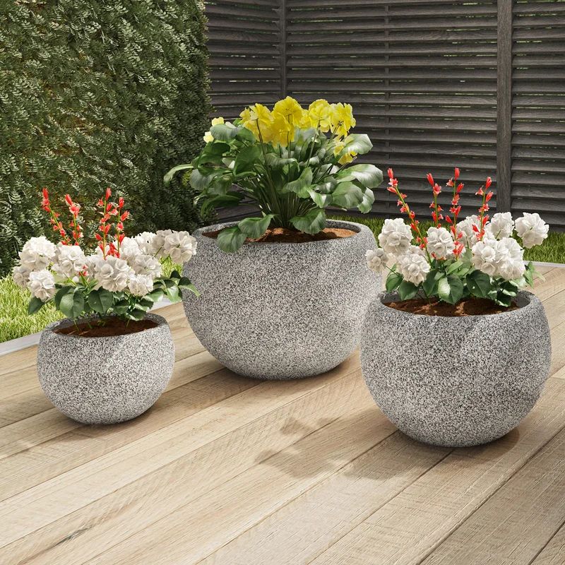 Ast 3PC Fiber Clay Planters - 3-Piece Varying Height Textured Pot Set with Drainage Holes | Wayfair North America