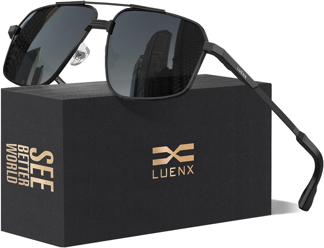 LUENX Aviator Sunglasses for Men Square Polarized Polygon Sun Glasses UV400 Protection | Amazon (US)