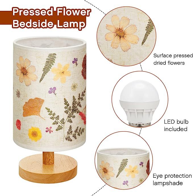 Hortsun Pressed Floral Lamp Floral Bedside Lamp Vintage Flower Desk Lamp for Bedroom Living Room,... | Amazon (US)