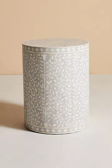 Scroll Vine Inlay Drum Side Table | Anthropologie (US)